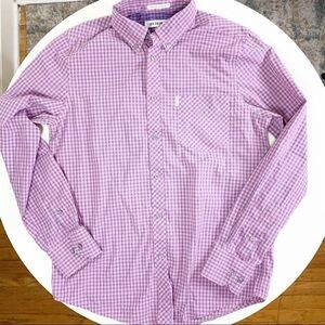 Ben Sherman Gingham Modern Fit Button Down Shirt Pink Men’s Size Medium